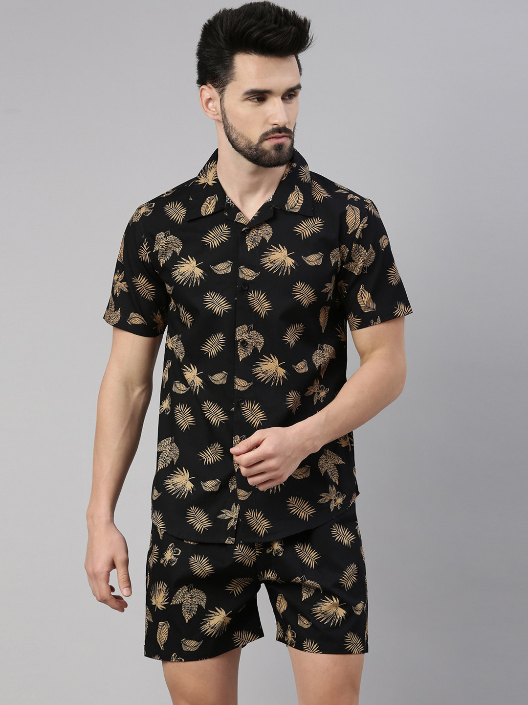 

TRUNDZ Men Black & Brown Printed Night suit