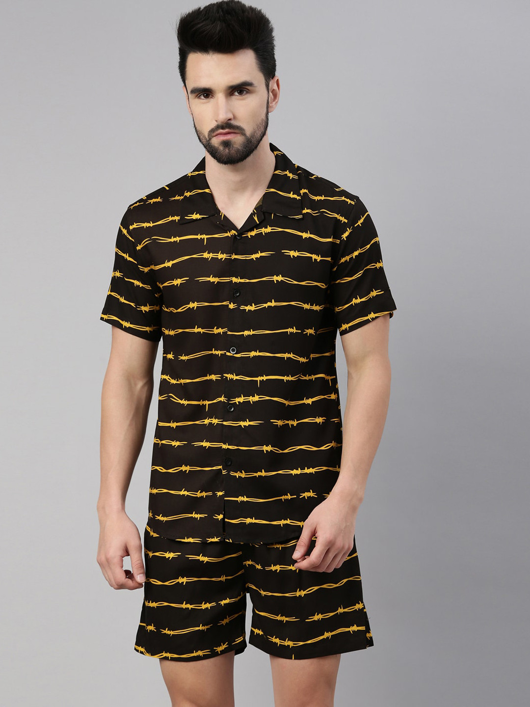 

TRUNDZ Men Brown & Yellow Abstract Printed Shorts Night suit