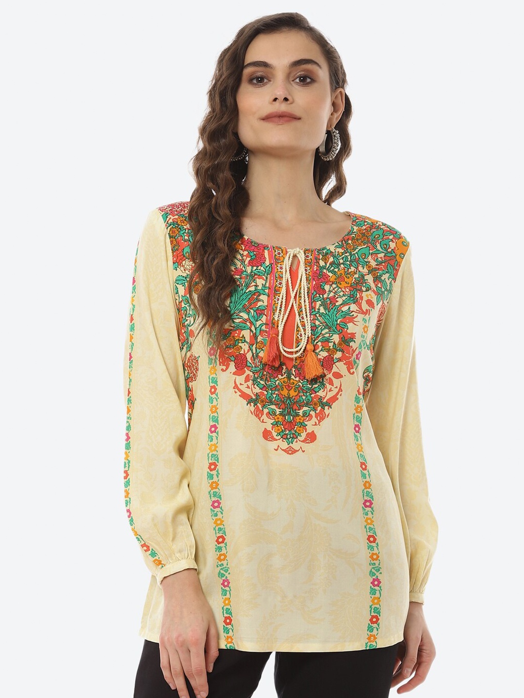 

Rangriti Women Beige & Red Floral Printed Top