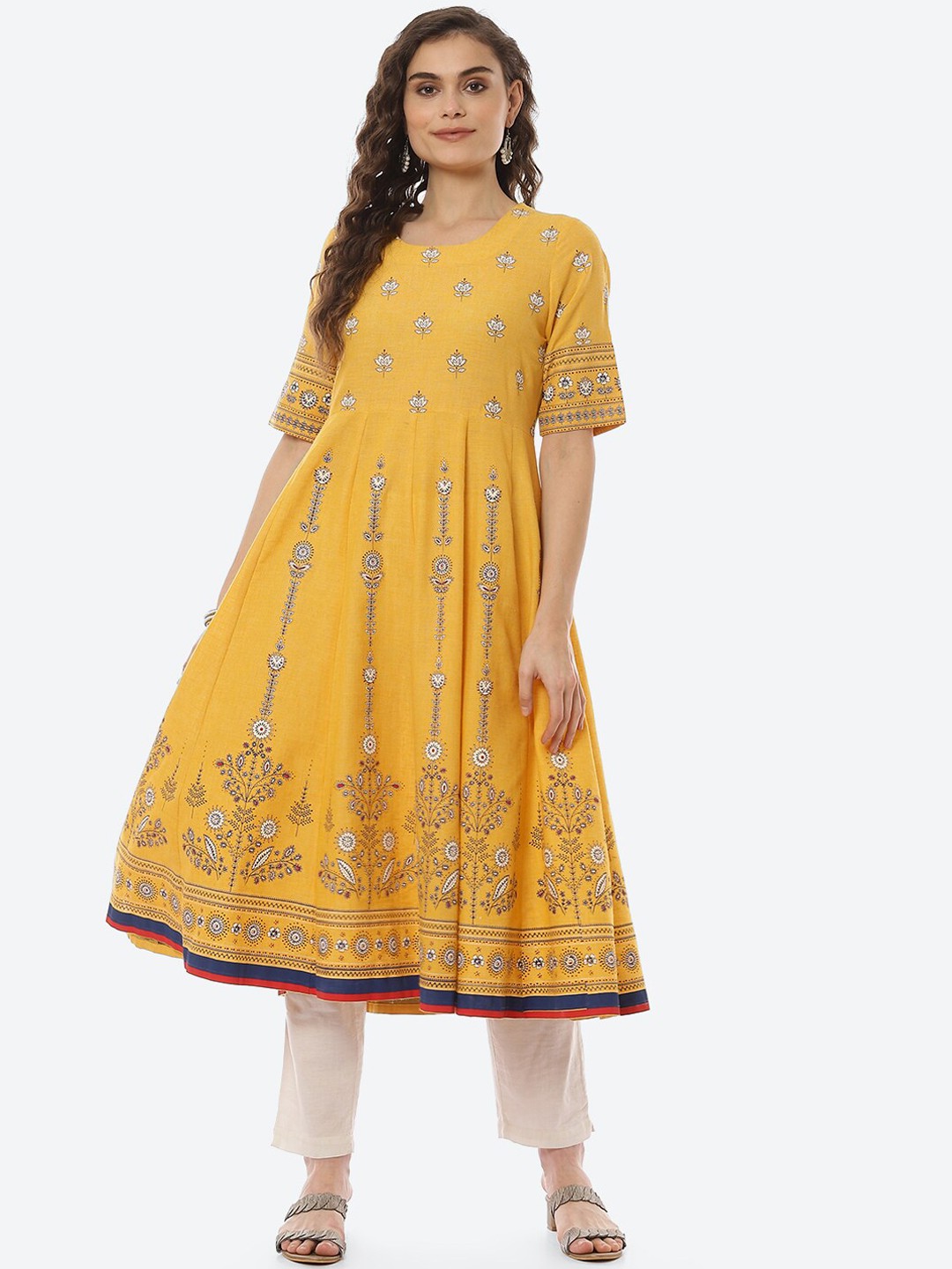 

Rangriti Women Mustard Yellow Ethnic Motifs Printed Anarkali Kurta