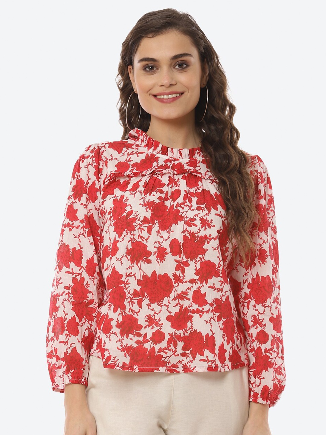 

Rangriti Women Red Floral Printed Crepe Top