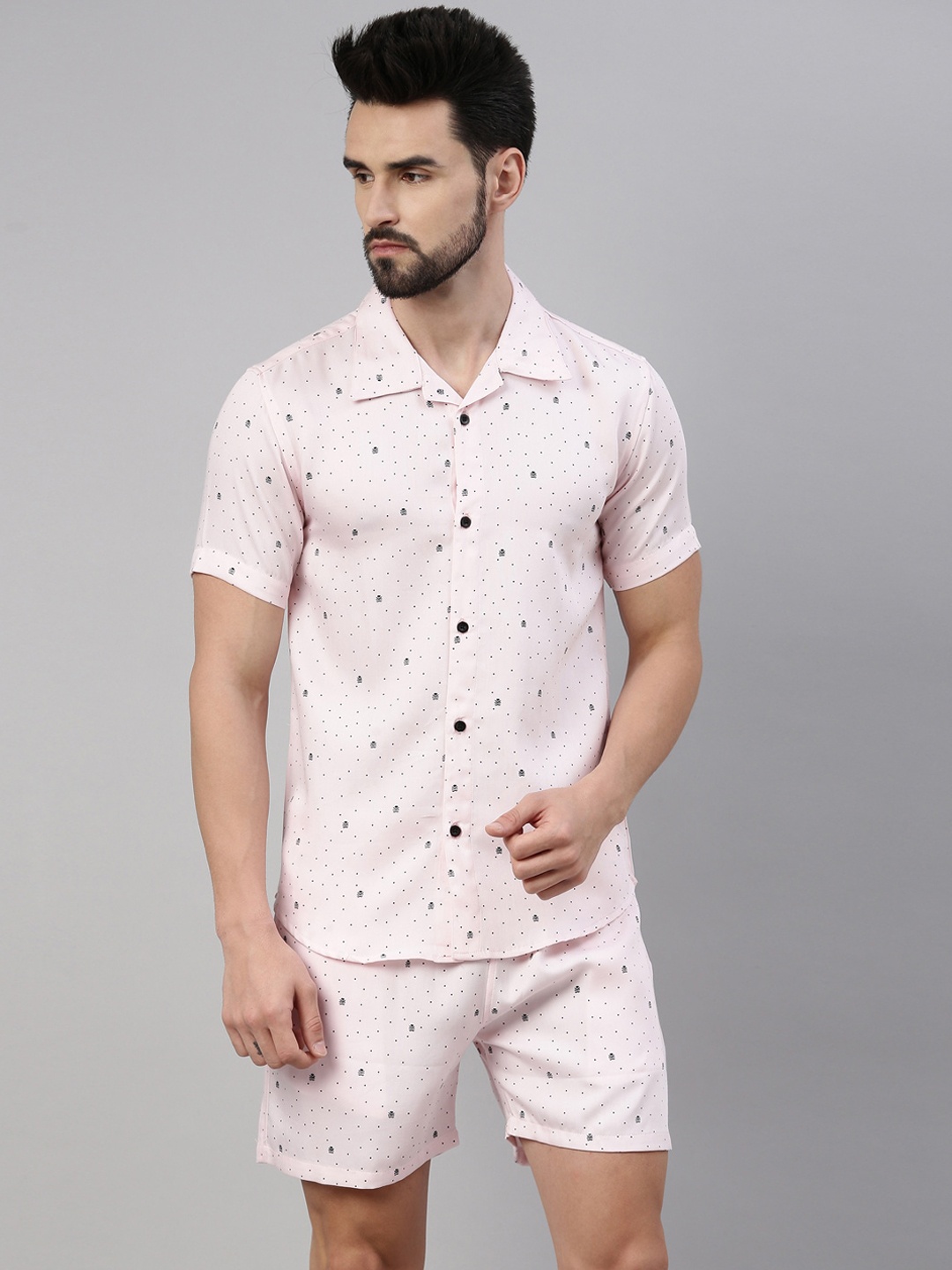 

TRUNDZ Men Pink & Black Printed Night suit