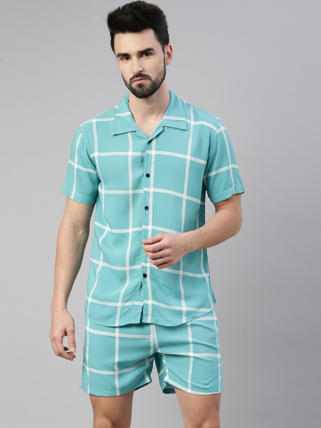 

TRUNDZ Men Blue Checked Night suit