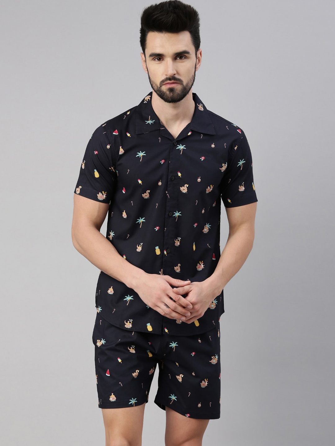 

TRUNDZ Men Navy Blue & Blue Printed Night suit