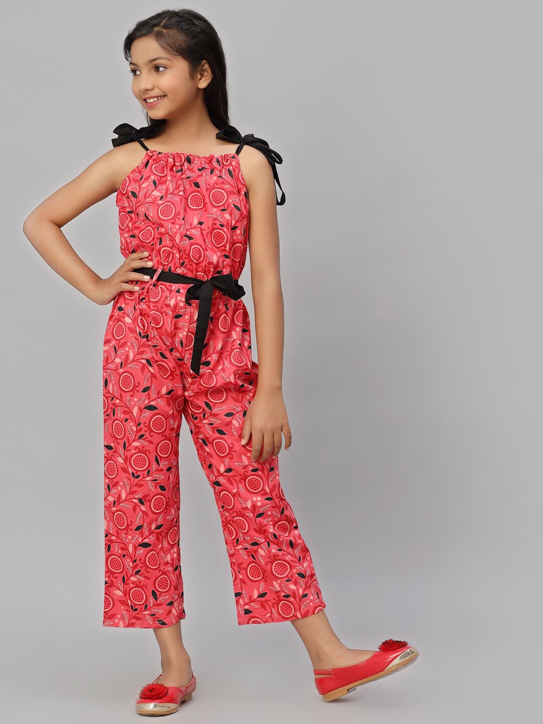 

NISHAB Girls Red & Black Printed Basic Jumpsuit