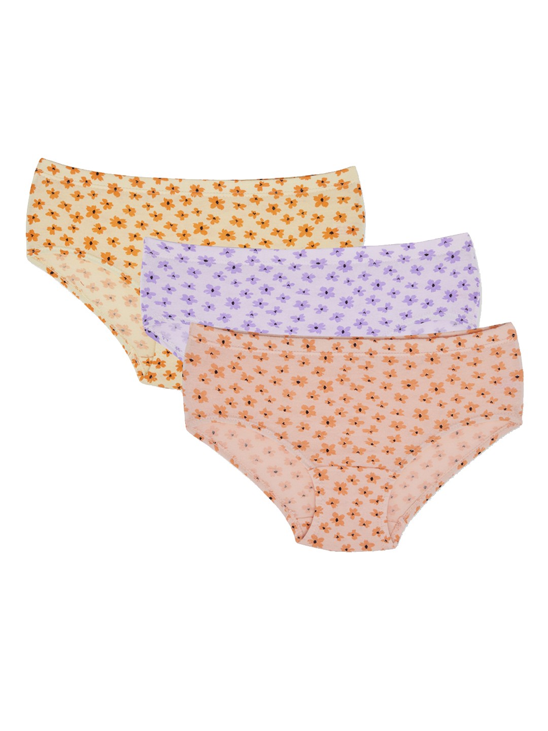

Red Rose Girls Pack Of 3 Multi-Colored Floral Printed Cotton Basic Briefs, Orange