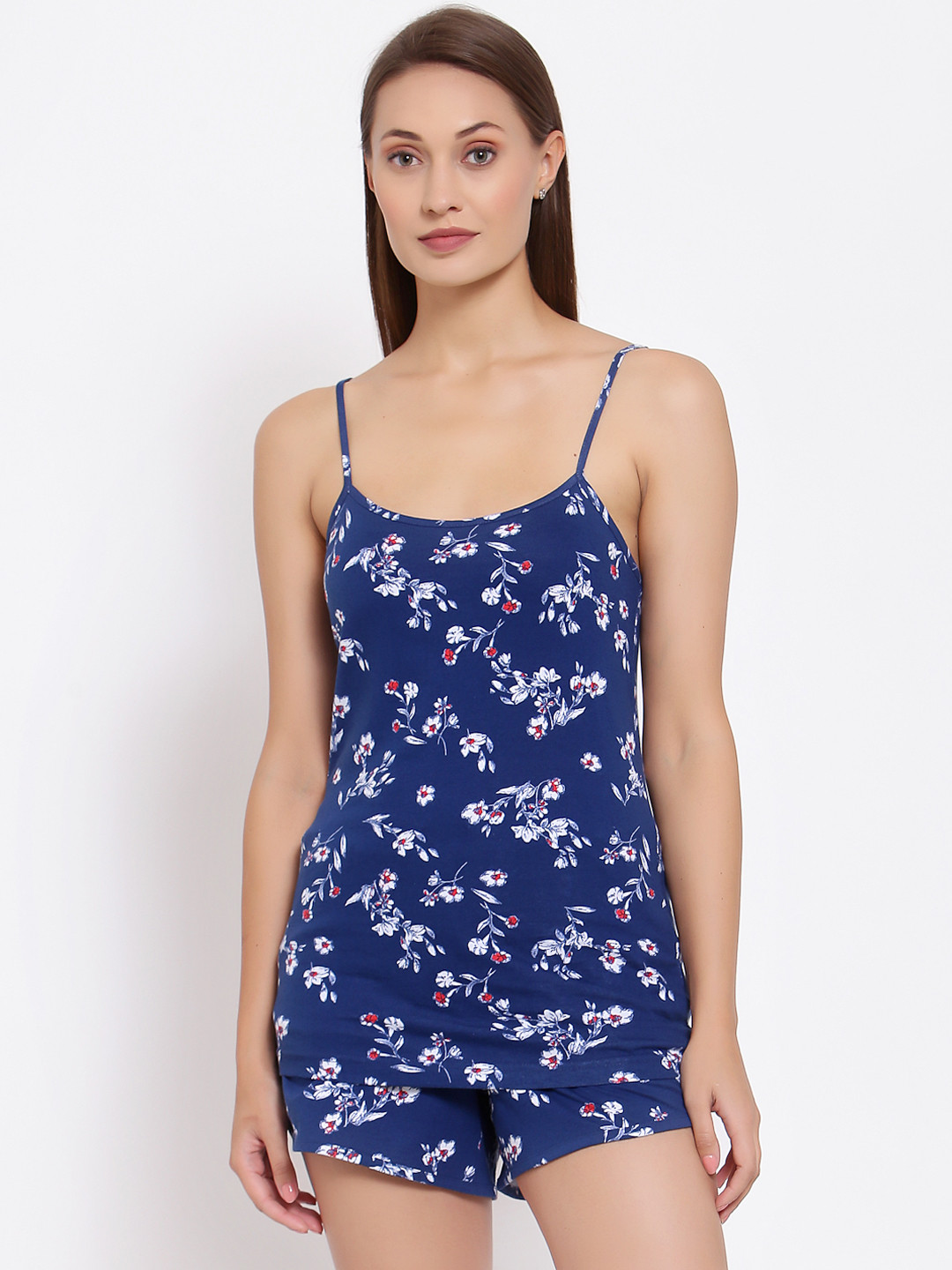 

YOONOY Women Blue & White Printed Night suit