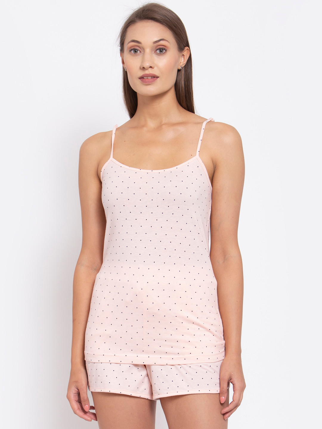 

YOONOY Women Pink & Black Printed Night suit