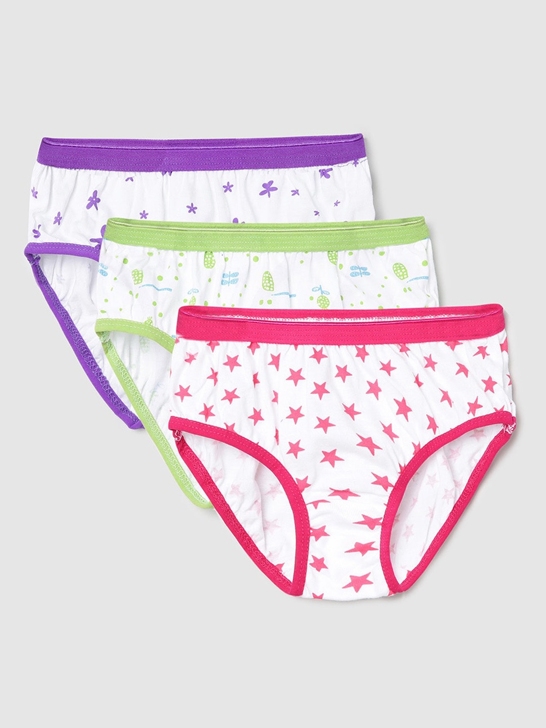 

max Girls Pack Of 3 White Printed Cotton Basic Briefs NOOSCP1MULTI