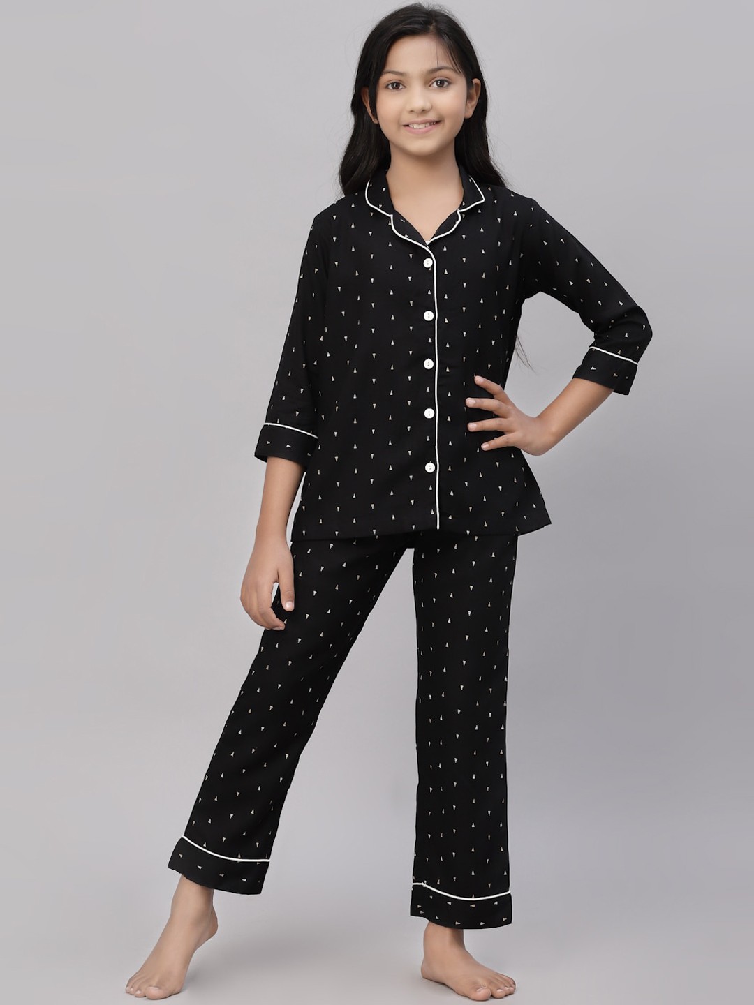 

NISHAB Girls Black Printed Night suit