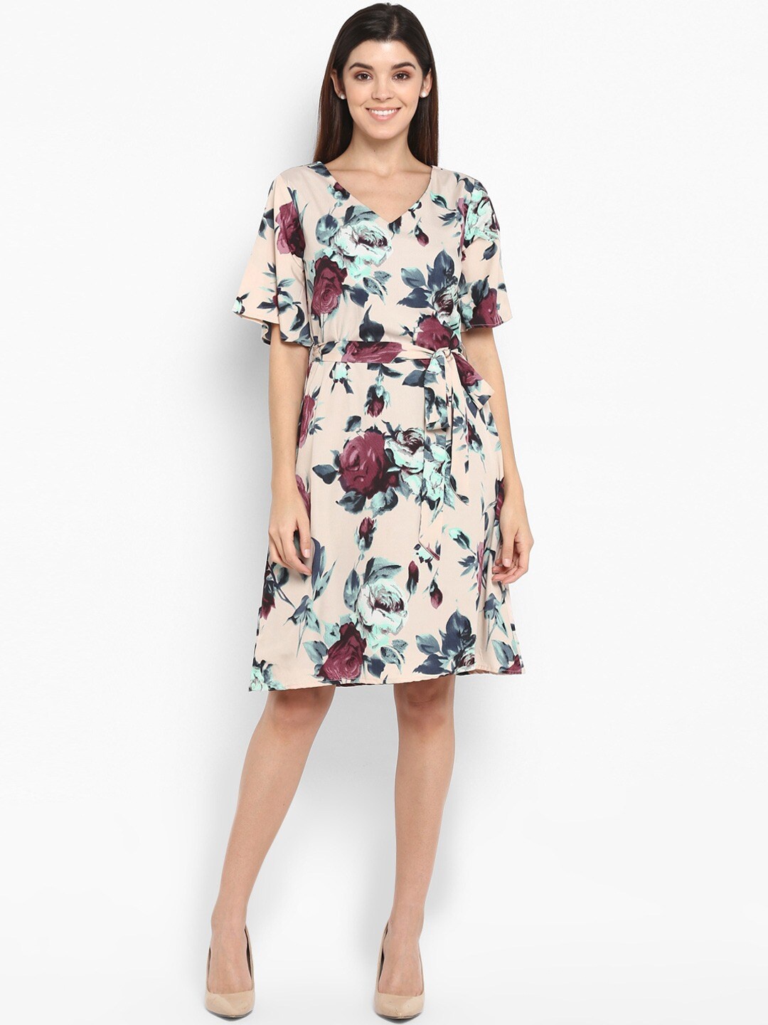 

Color Cocktail Women Pink Floral Printed Crepe Dress