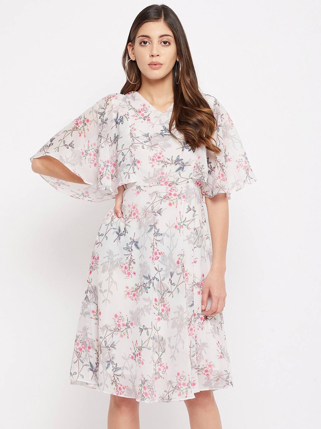 

Color Cocktail Women Off White Floral Printed A-Line Dress
