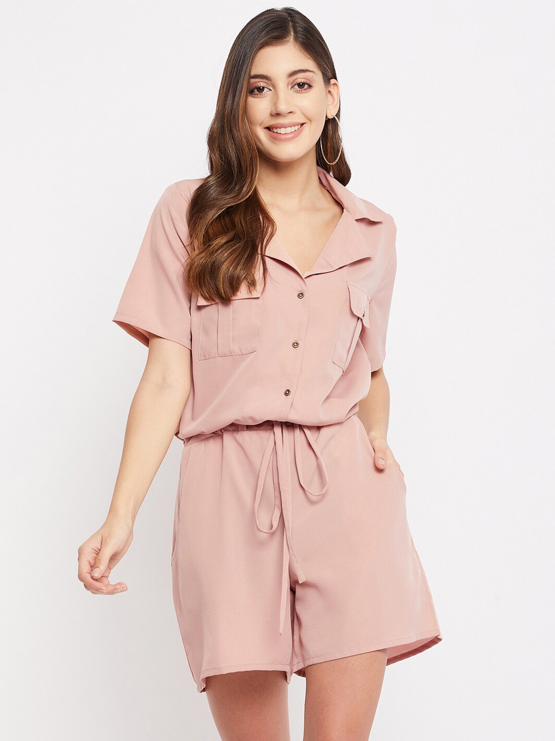 

Color Cocktail Women Pink Flap Pocket Playsuit