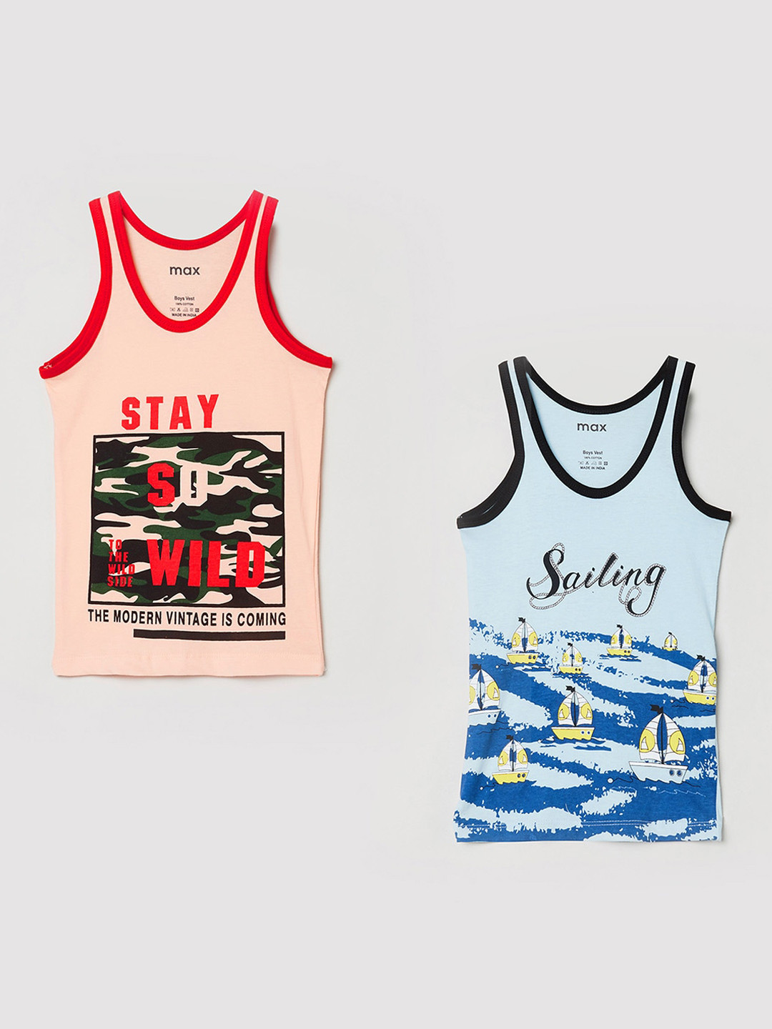 

max Boys Set Of 2 Graphic Assorted Cotton Innerwear Vest