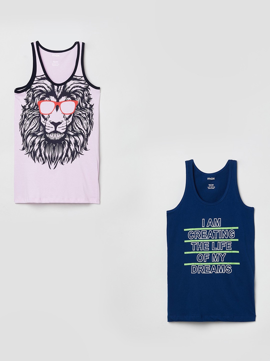 

max Boys Pack of 2 Assorted Printed Cotton Innerwear Vests