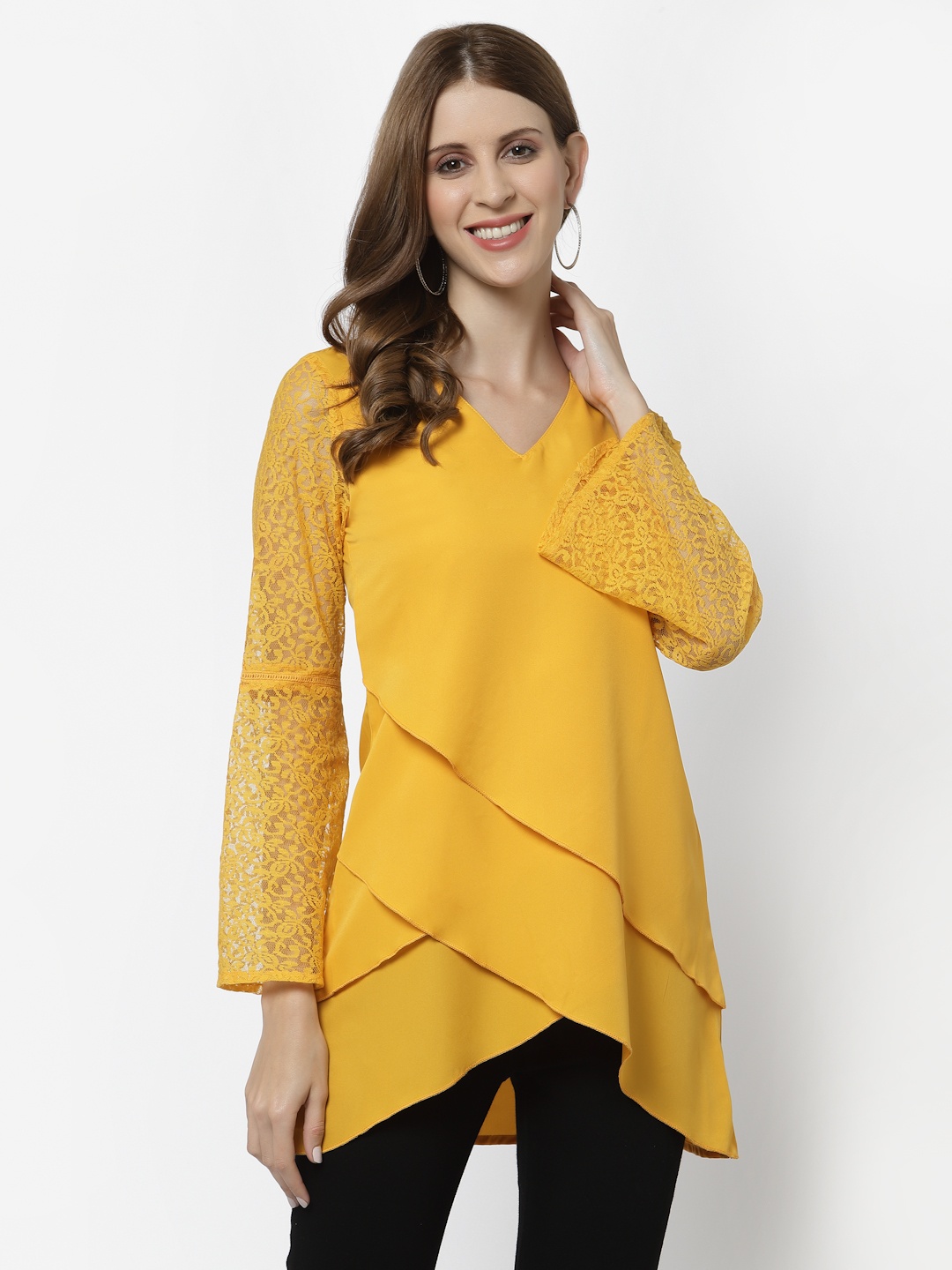 

Karmic Vision Women Yellow Crepe Wrap Top