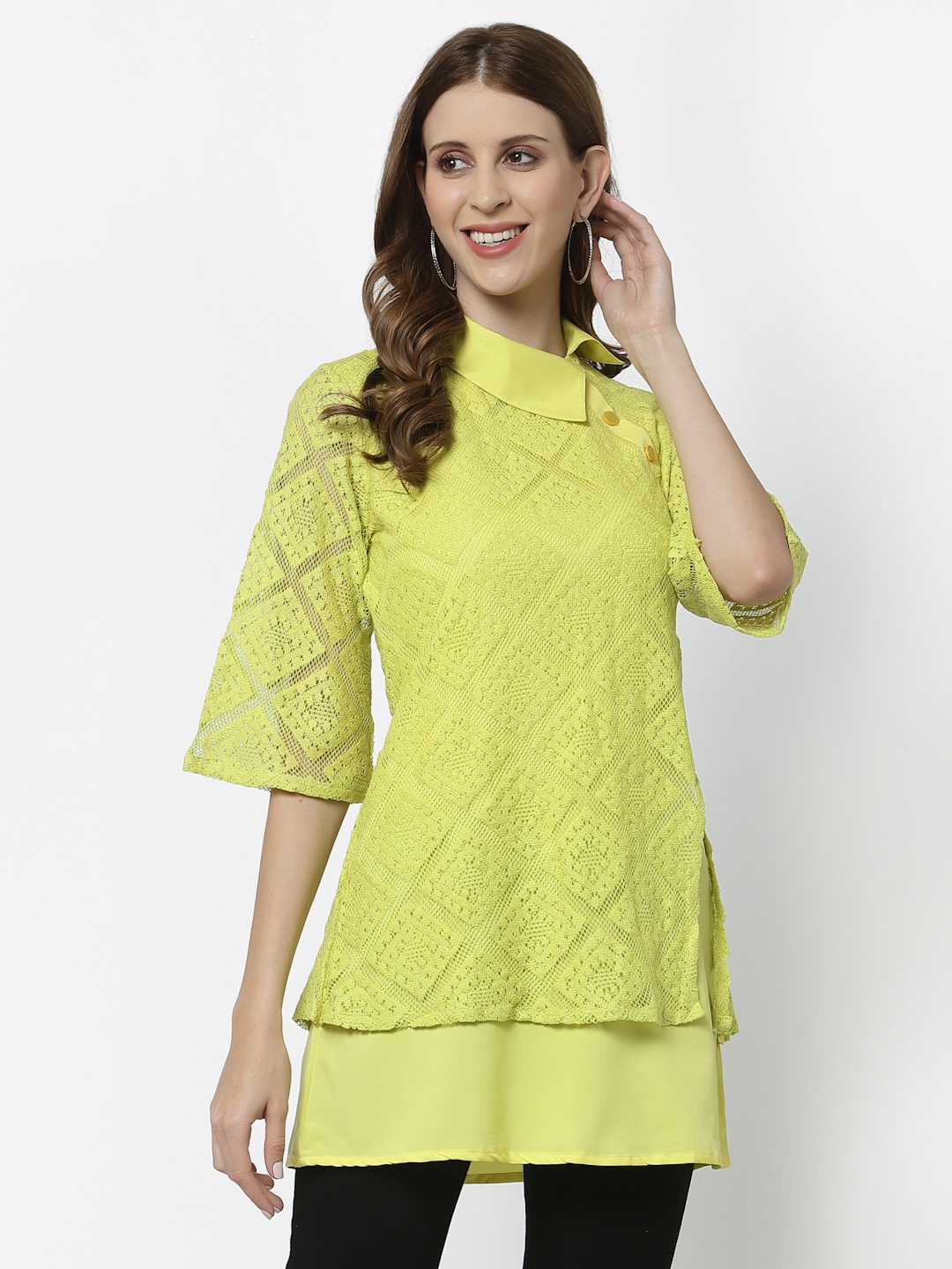 

Karmic Vision Women Yellow Net Top