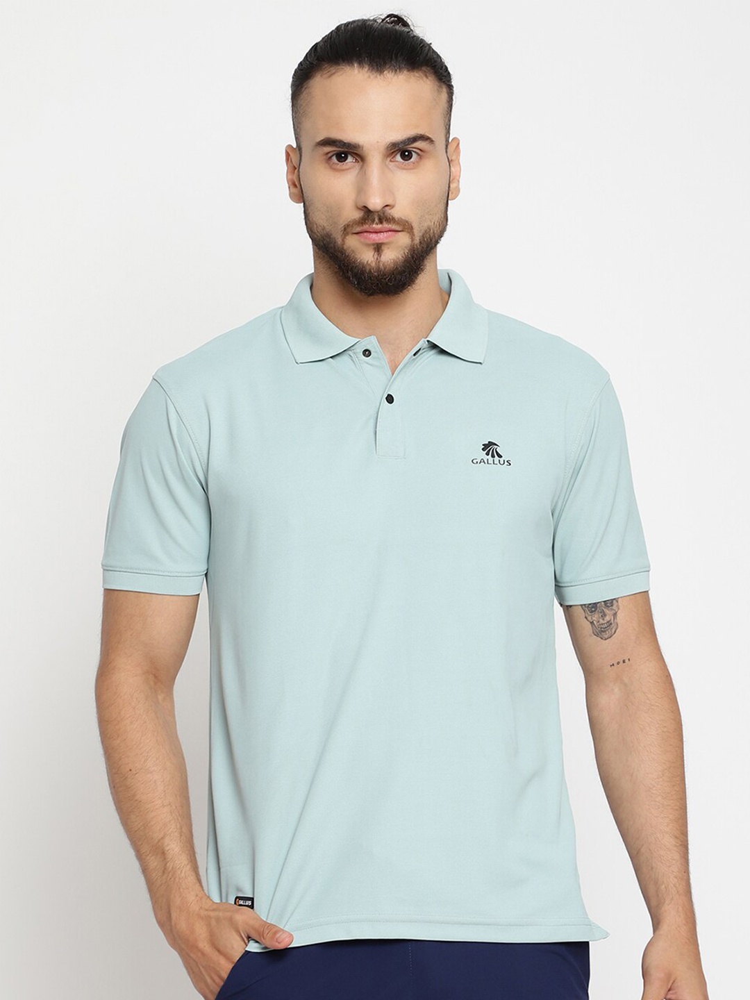 

Gallus Men Sea Green Polo Collar T-shirt