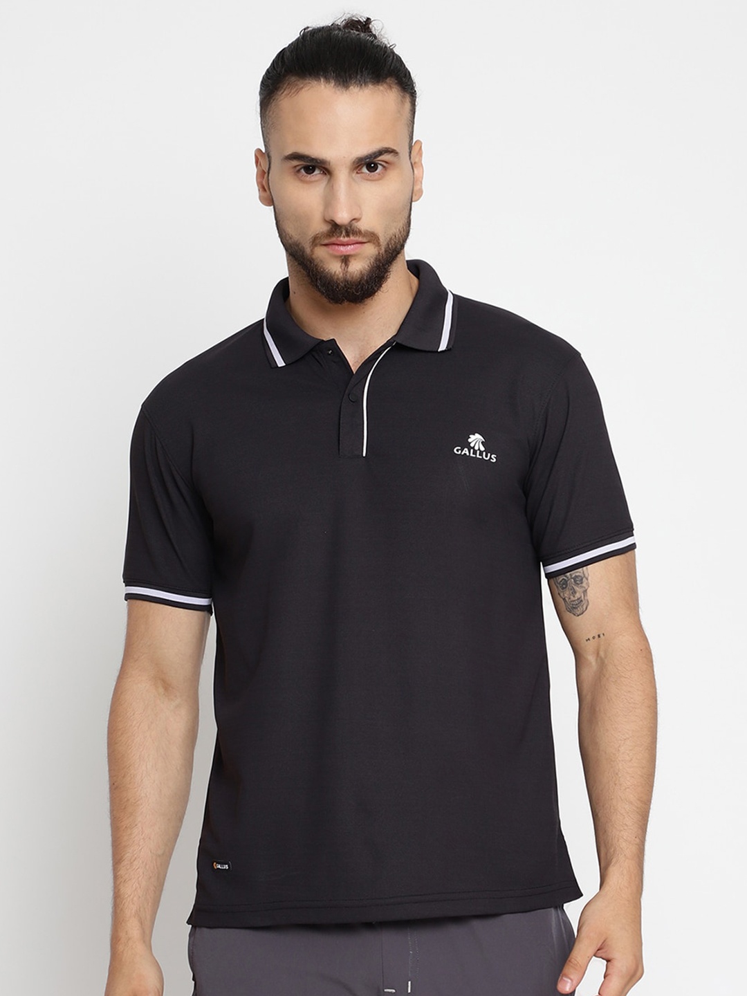 

Gallus Men Black Polo Collar T-shirt