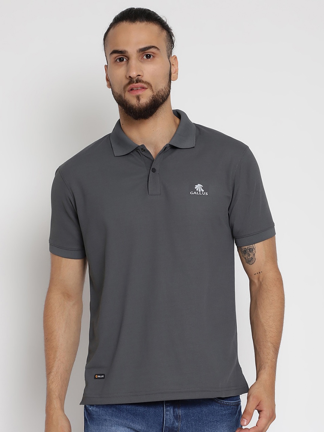 

Gallus Men Grey Melange Polo Collar T-shirt