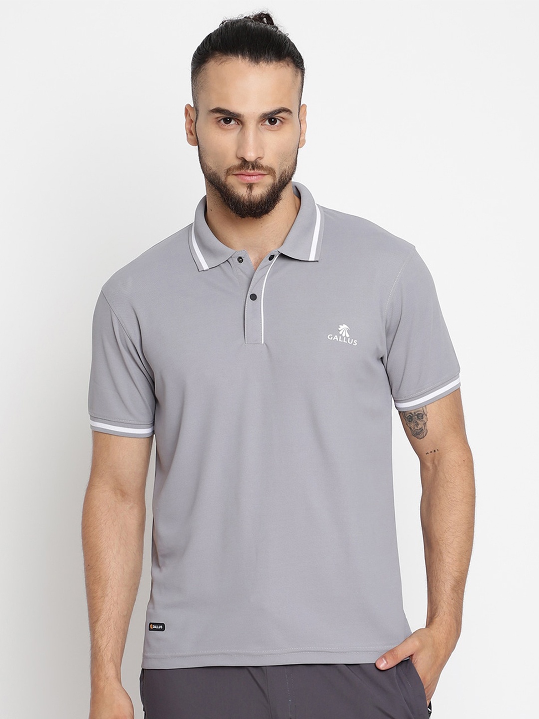 

Gallus Men Grey Polo Collar T-shirt