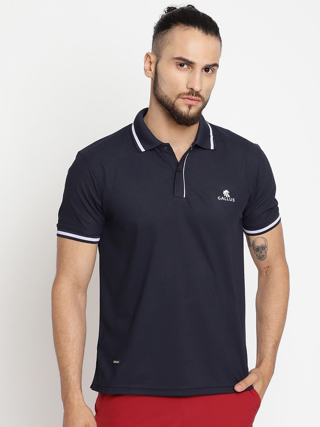 

Gallus Men Navy Blue Polo Collar T-shirt