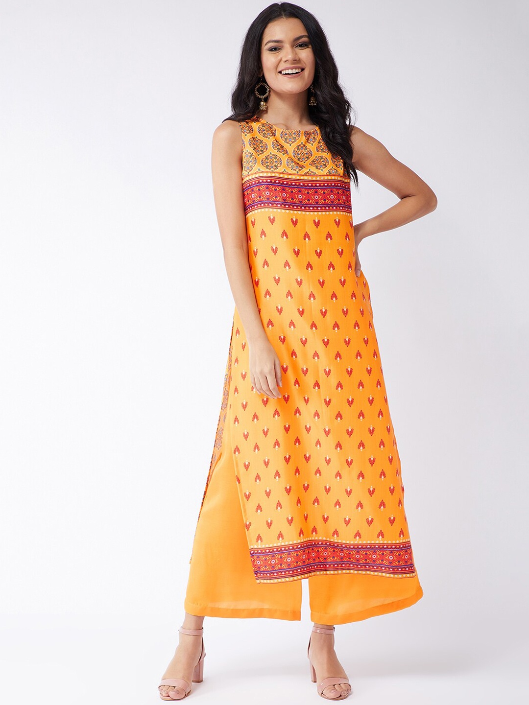 

Pannkh Women Yellow & Red Ethnic Motifs Printed Kurta