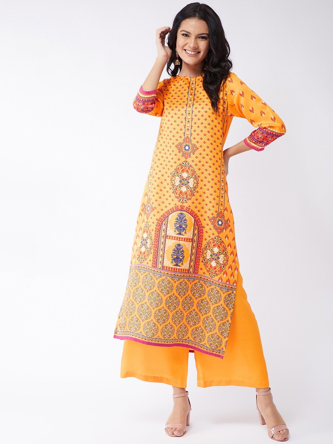 

Pannkh Women Yellow Ethnic Motifs Printed Kurta