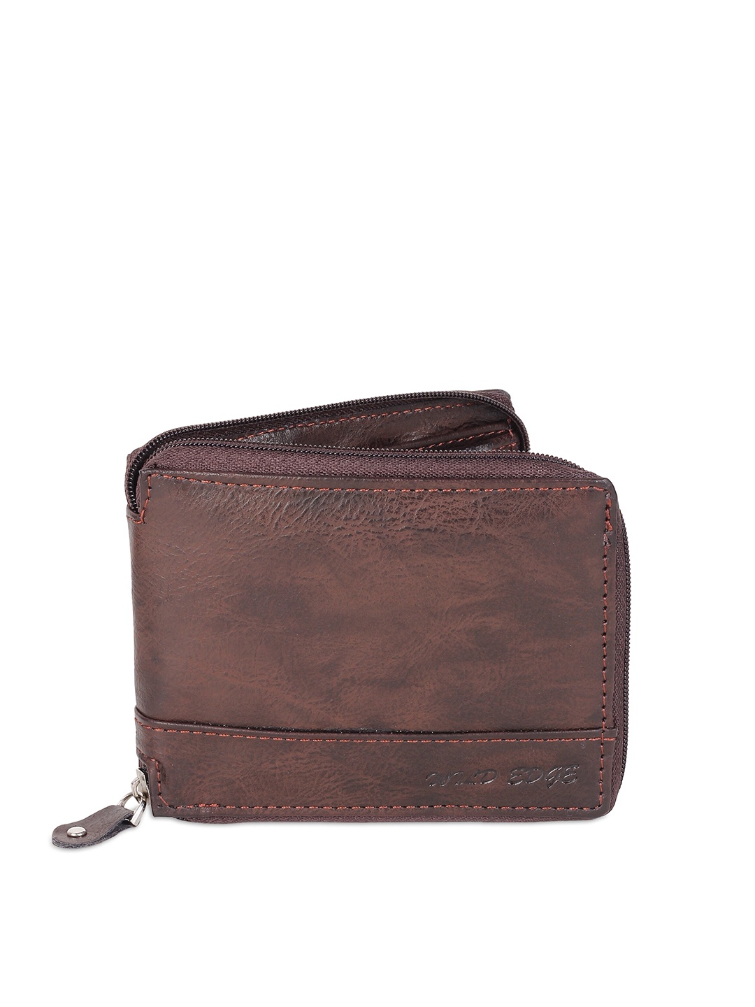

WILD EDGE Unisex Brown Leather Zip Around Wallet