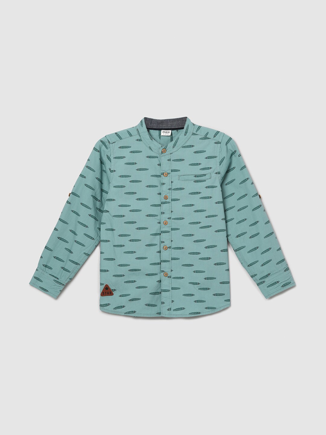 

max Boys Green Printed Cotton Casual Shirt