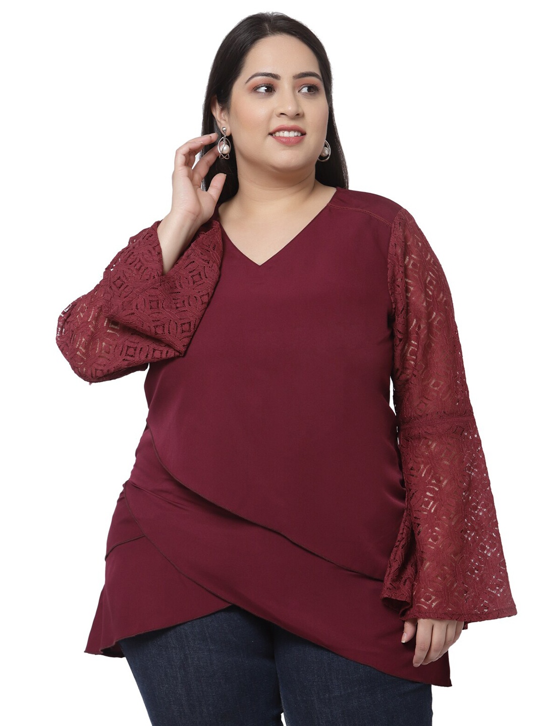 

Flambeur Plus Size Women Maroon Layered Crepe Top