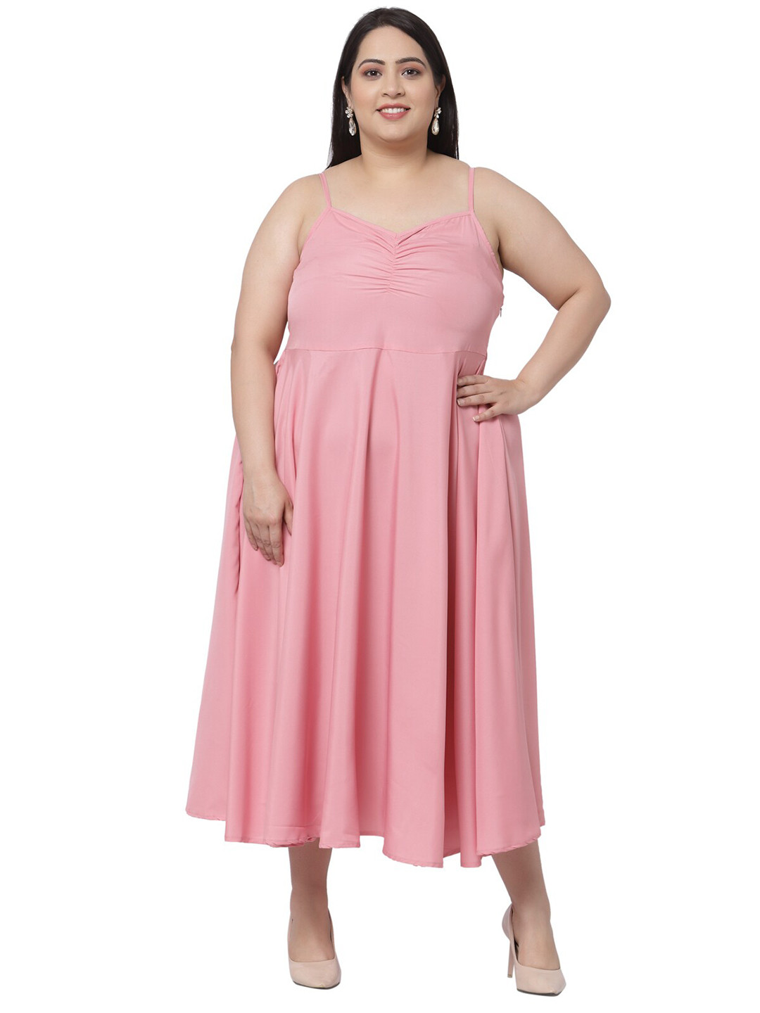 

Flambeur Women Plus Size Pink Crepe Midi Dress