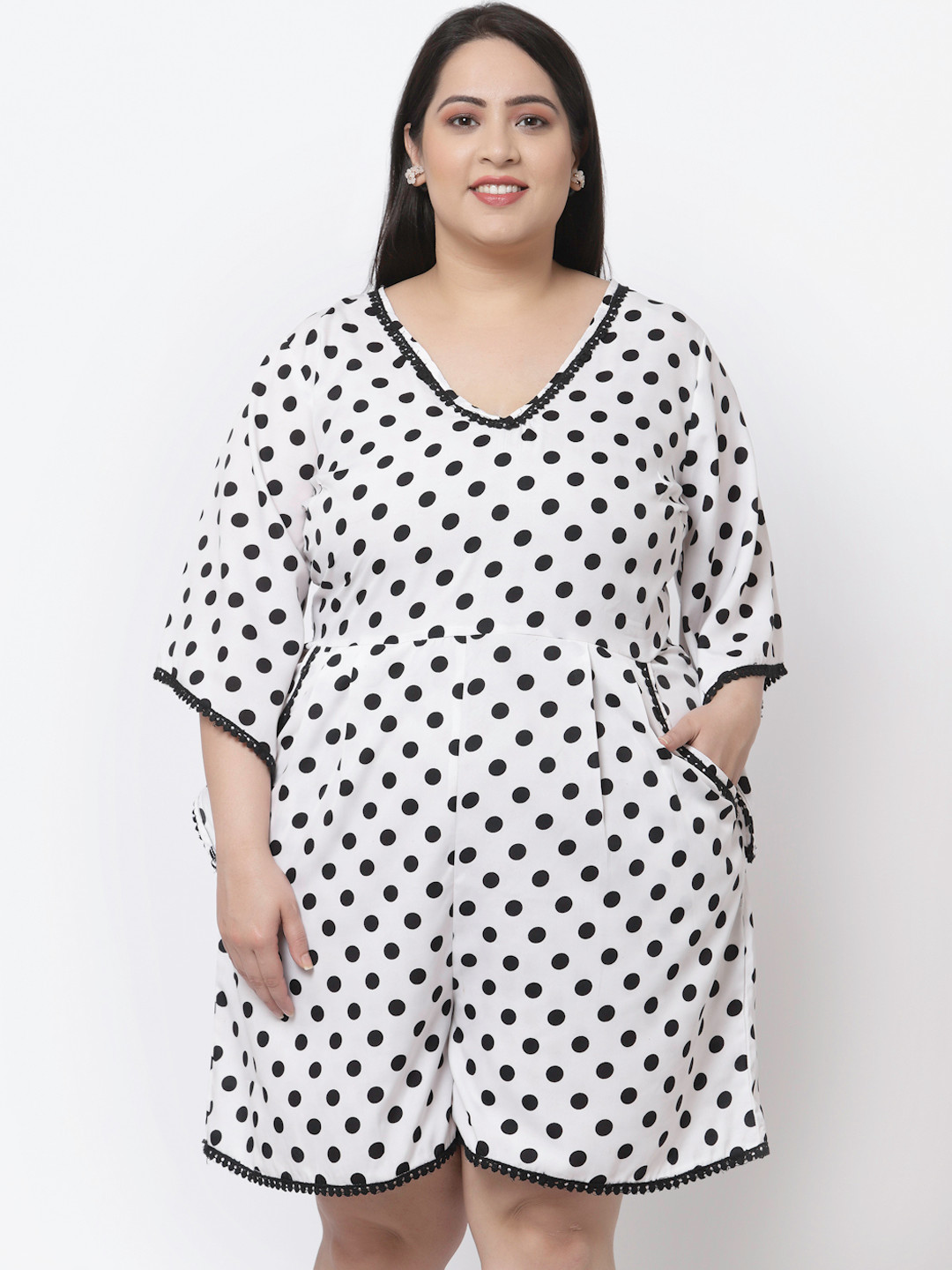 

Flambeur Plus Size Black & White Printed Basic Jumpsuit