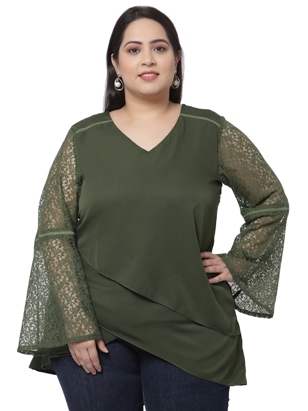 

Flambeur Women Green Crepe Top