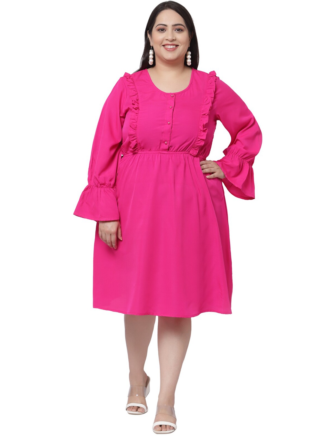 

Flambeur Plus Size Women Pink Crepe Dress