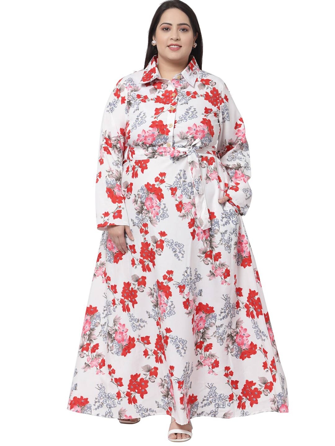 

Flambeur Plus Size Women Multicoloured Floral Crepe Maxi Dress, Multi