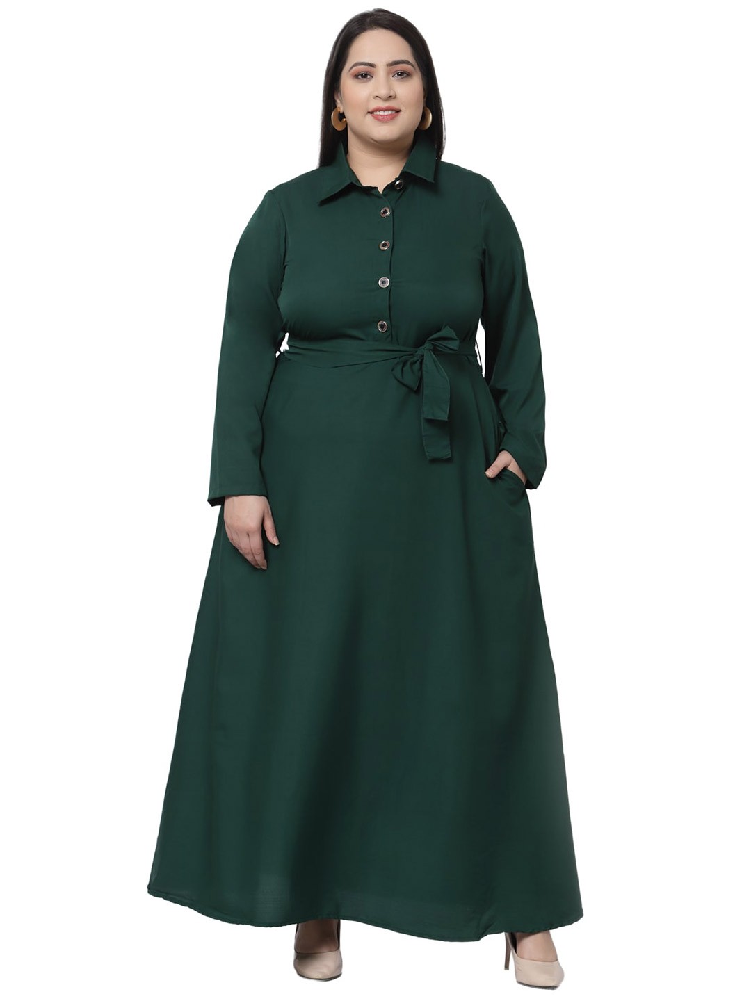 

Flambeur Plus Size Women Green Crepe Maxi Dress