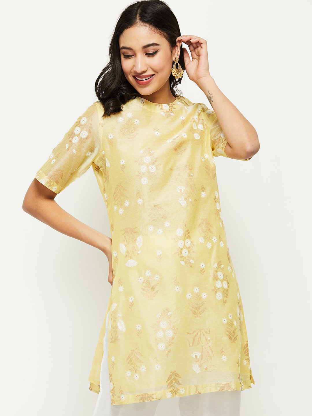 

max Women Yellow Floral Printed Kurta