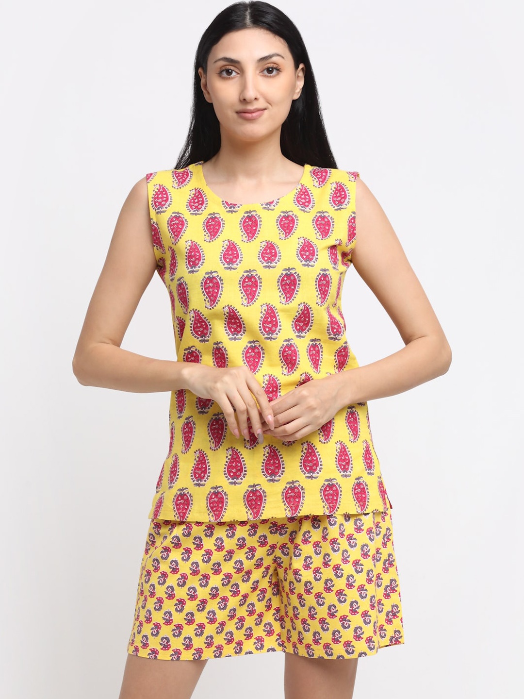 

NEUDIS Women Yellow & Pink Printed Night suit