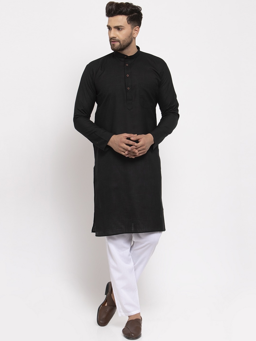 

Jompers Men Black Pure Cotton Kurta with Pyjamas