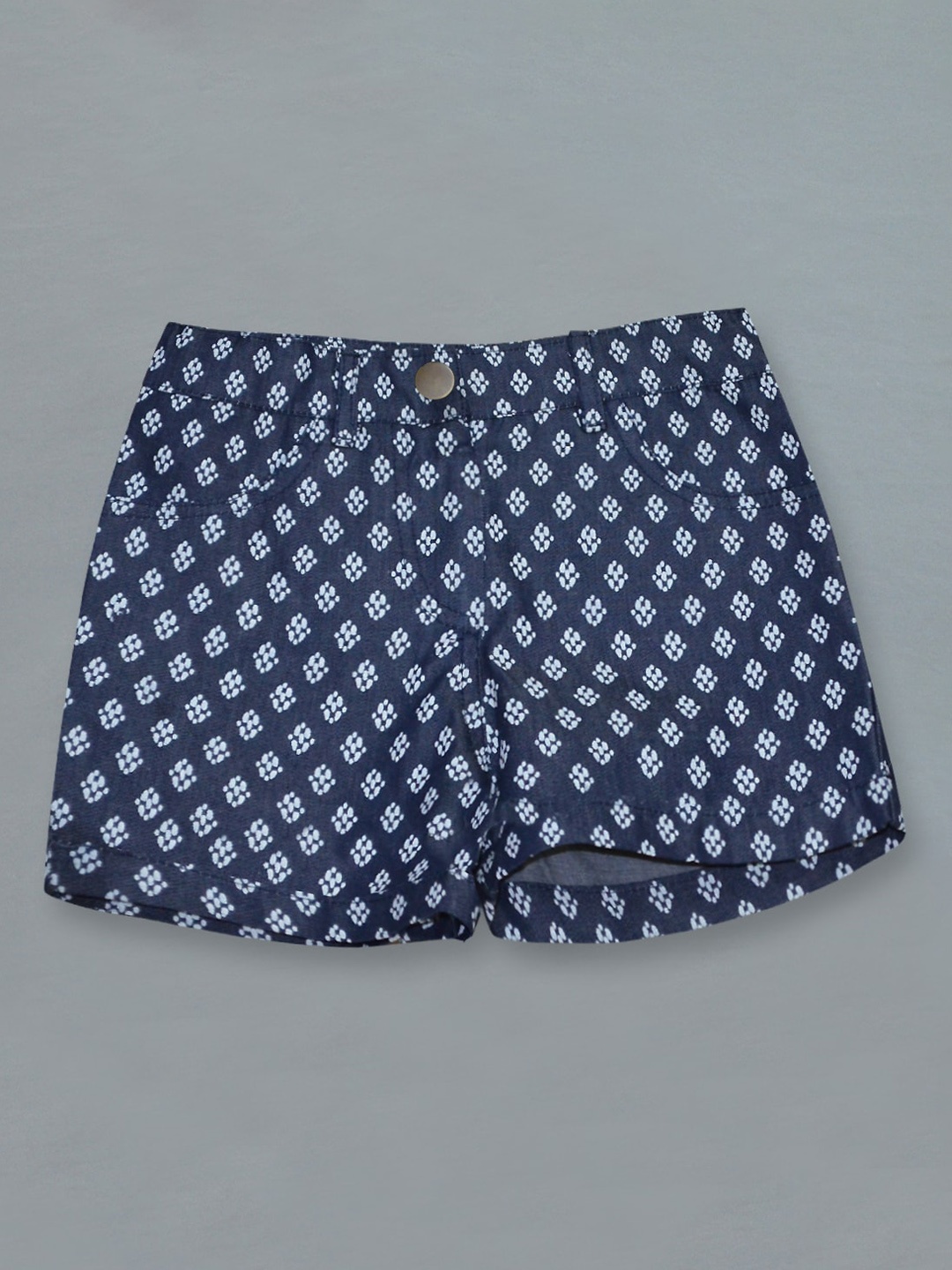 

A T U N Girls Navy Blue Printed Denim Shorts
