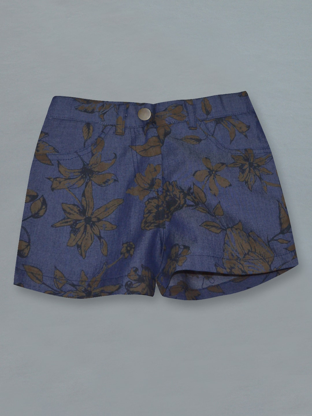 

A T U N Girls Navy Blue Floral Printed Denim Shorts