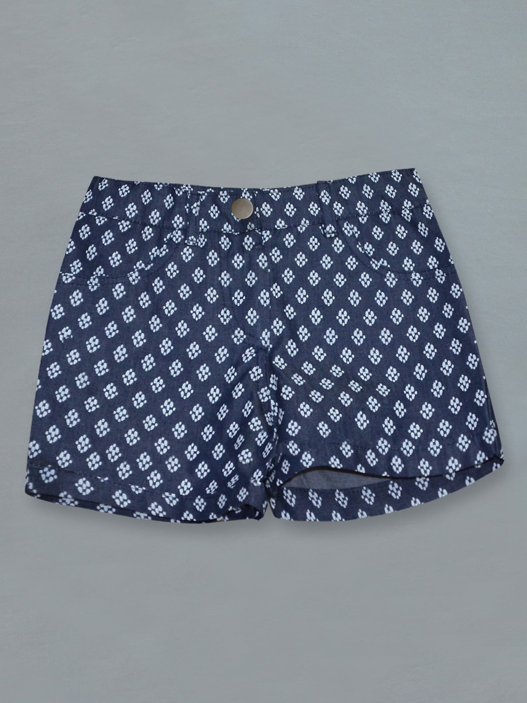 

A T U N Girls Navy Blue Printed Cotton Denim Shorts