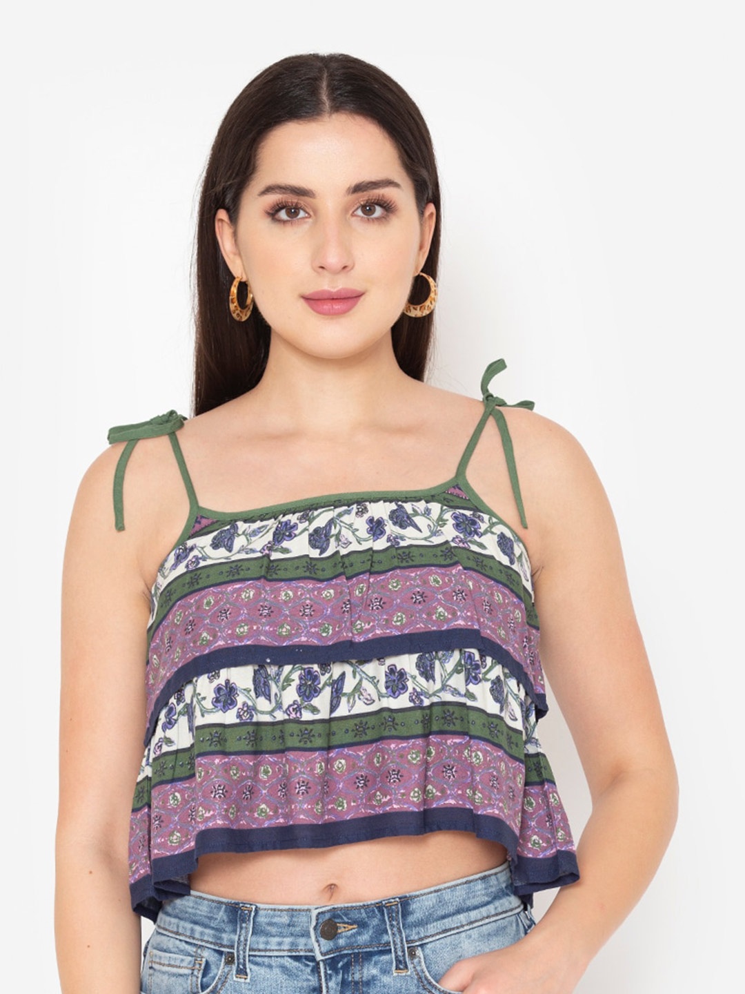 

Porsorte Women Multicoloured Tribal Print Crop Top, Multi