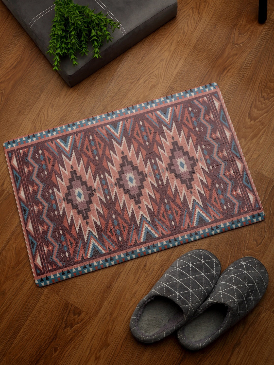 HOSTA HOMES Brown & White Printed Anti-Skid Doormat