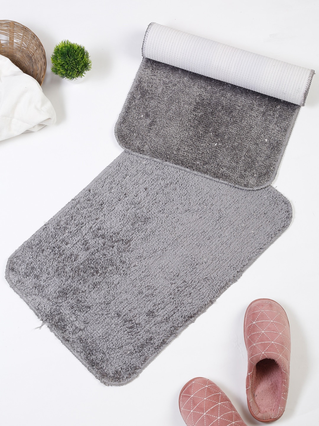 

HOSTA HOMES Set of 2 Grey Solid Anti Skid Doormats