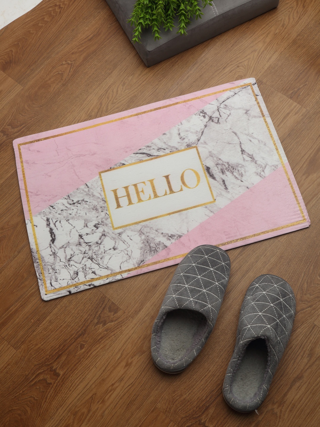 

HOSTA HOMES Pink Printed Rectangular Coir Anti-Skid Doormat