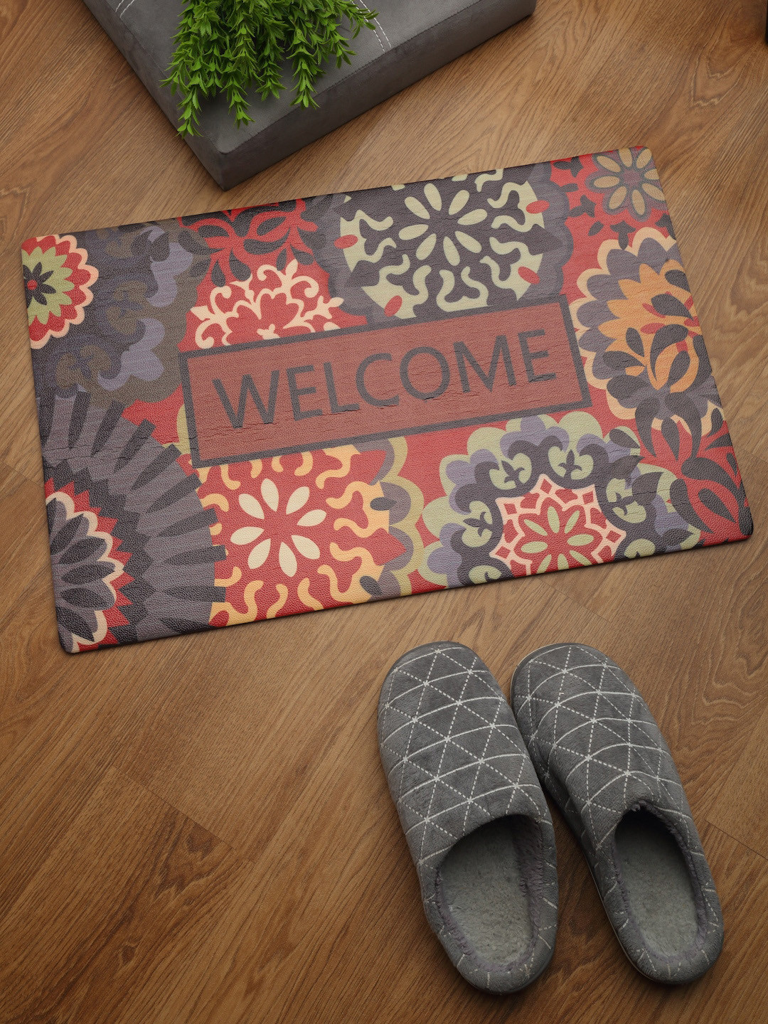 

HOSTA HOMES Grey & Pink Digitally Printed Anti-Skid Doormat