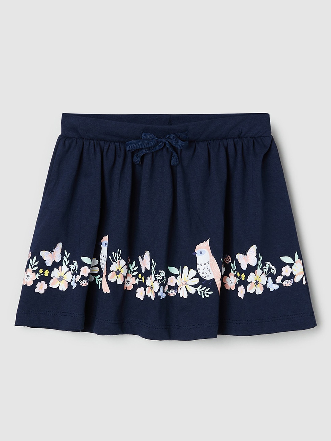 

max Girls Navy Blue Floral Printed Pure Cotton Flared Above Knee-Length Skirt
