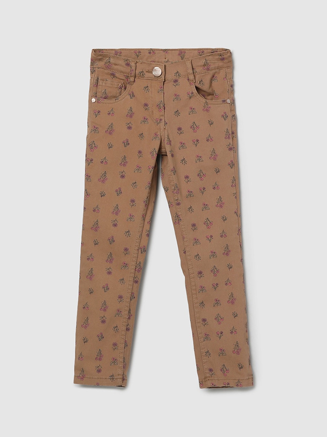 

max Girls Brown Floral Printed Trousers
